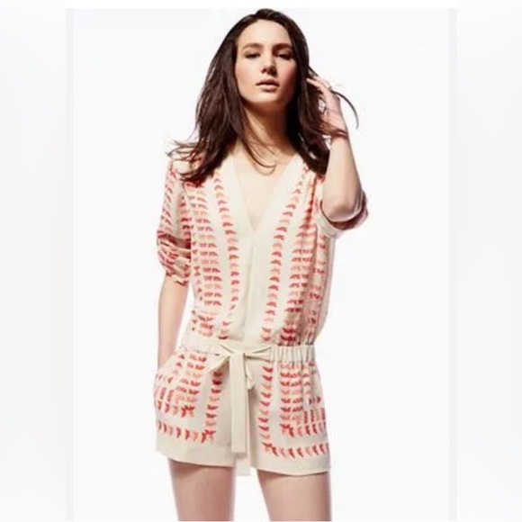 BCBGMaxAzria Pants - BCBGMaxAzria Pink and Cream Patterned Shorts Romper